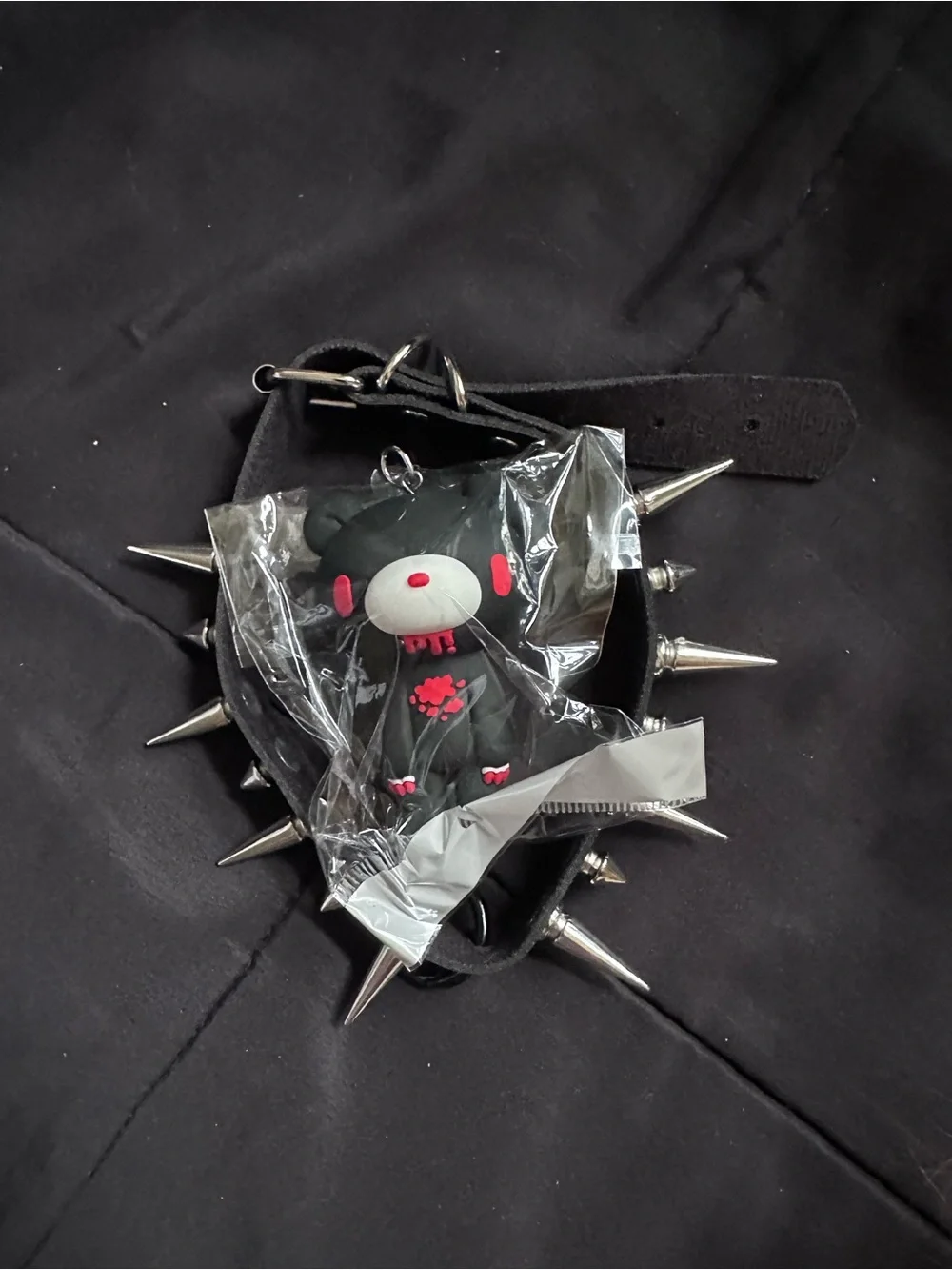 Black Spiked Kids Choker with Cute Bear Charm